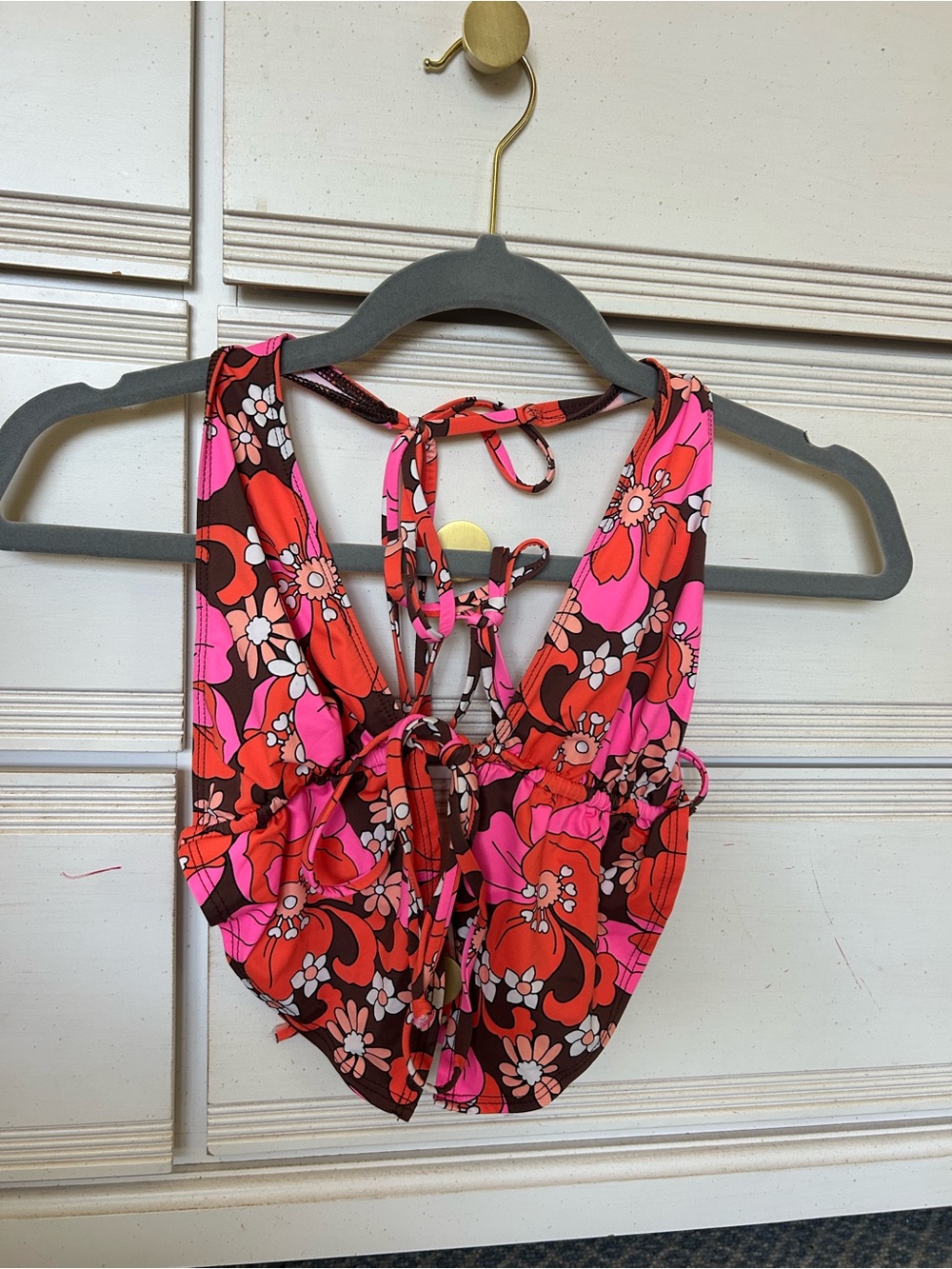Pink and Red Floral Halter Tankini Top